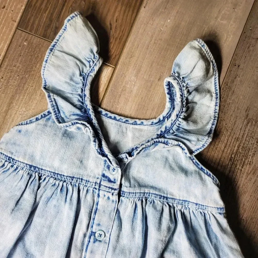 Gap Denim Toddler Girl Chambray Ruffle Sleeve Dress Size 12-18 Months